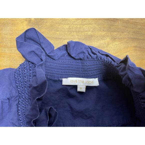 Anthropologie Love The Label Zuri Top Womens Small Blouse Ruffle Smocked Blue - Picture 6 of 14